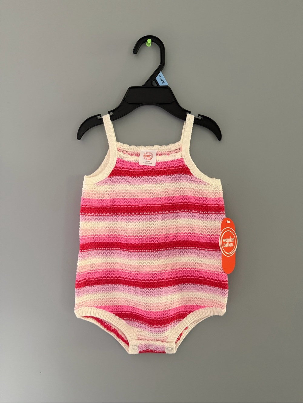 Wonder Nation Pink Stripe Crochet Baby One-Piece